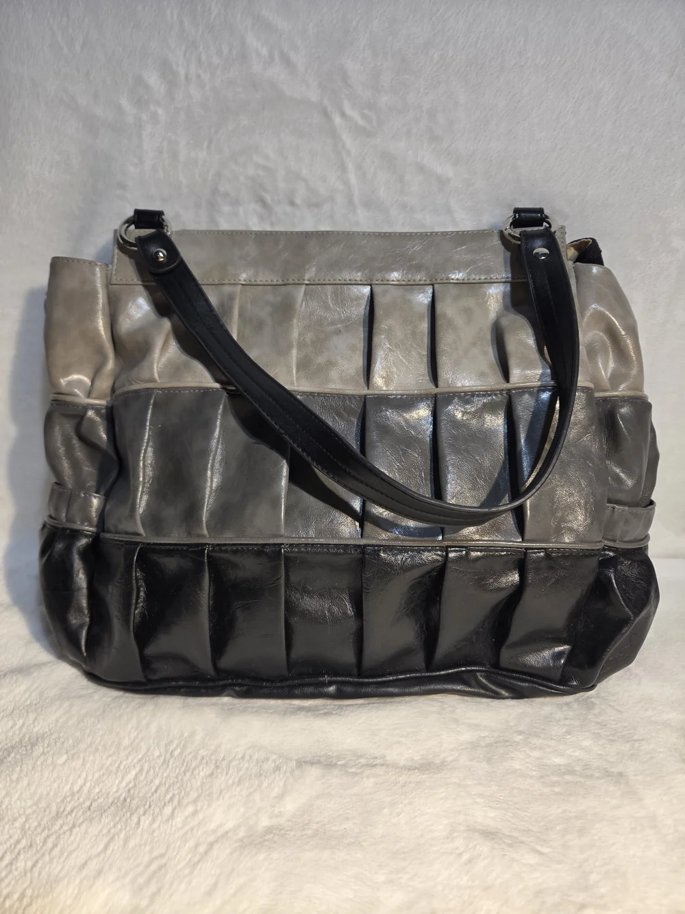 Miche Tri-Panel Pleated Shoulder Bag in Black and Gray